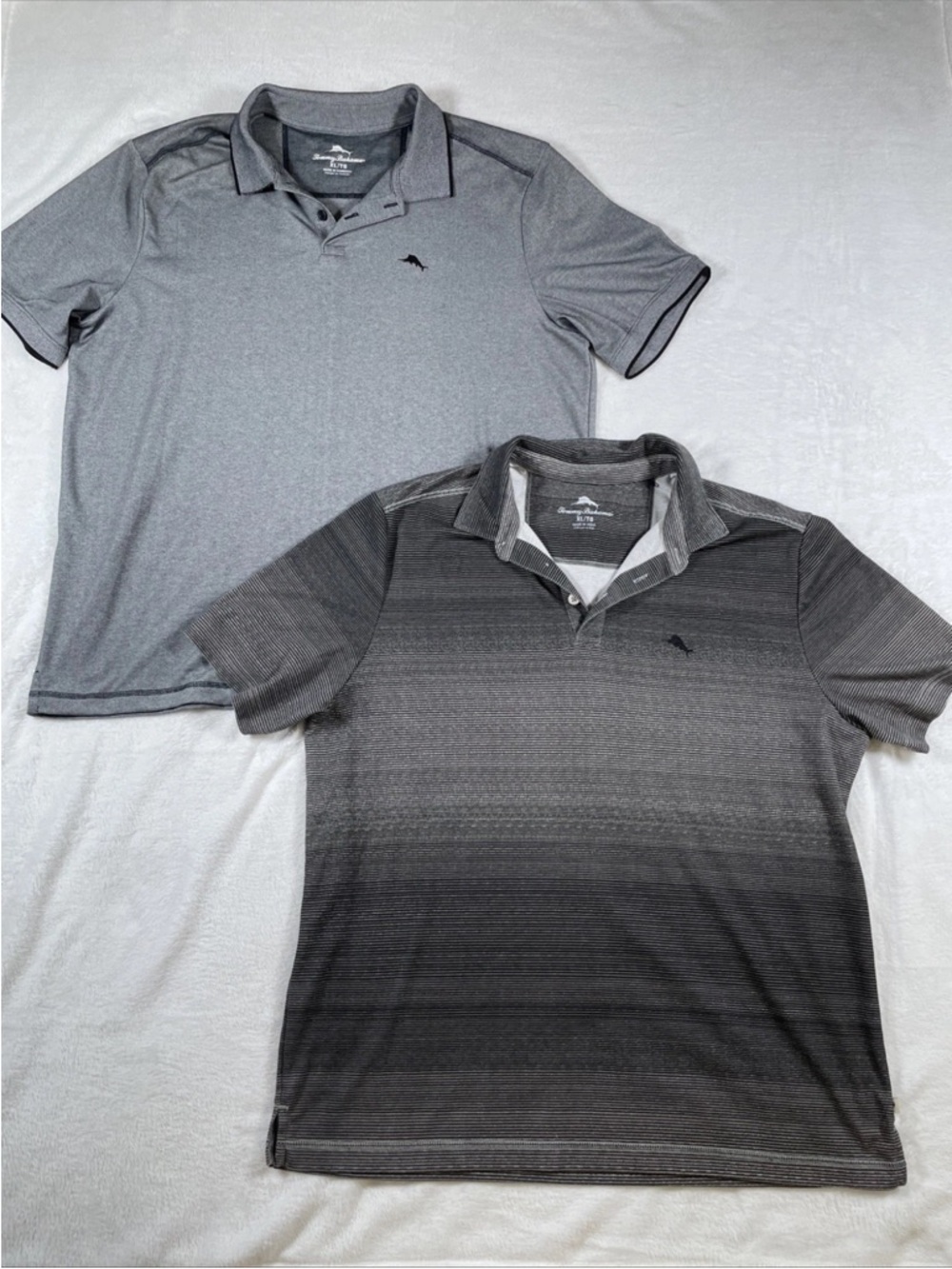 LOT OF 2 Tommy Bahama Mens Polo Shirts XL Light Gray & Gray Stripe Cotton Blend
